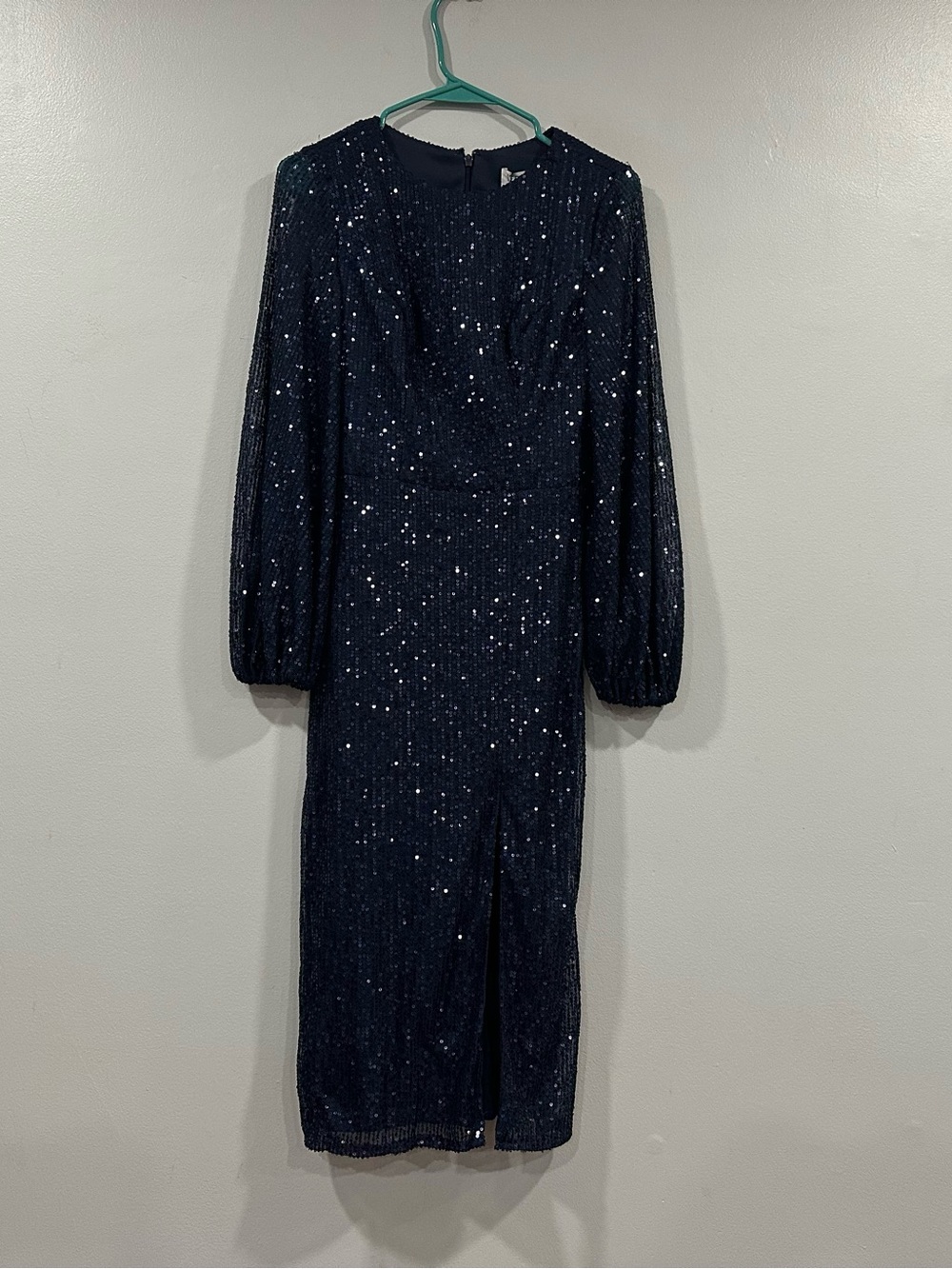 Mac Duggal 42018 Slit Skirt Sequin Dress Midnight Blue Sz 2